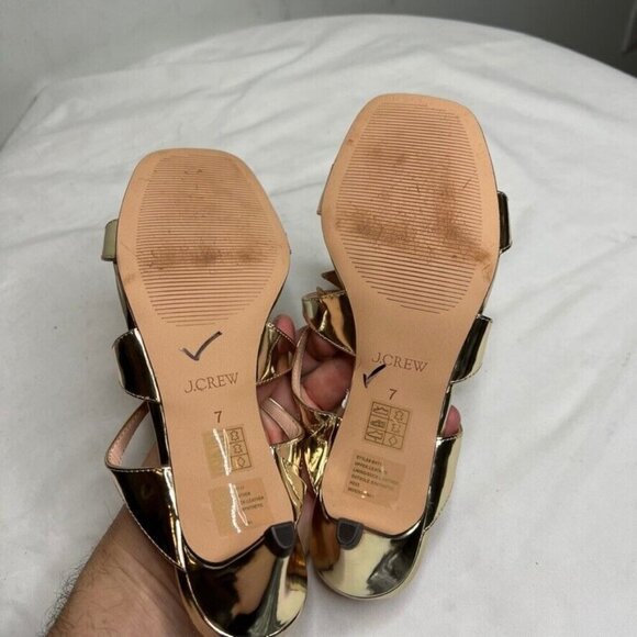 J.Crew Zadie Bow-Strap Heels Metallic Leather Gold Size 7 BV717 - Picture 8 of 8
